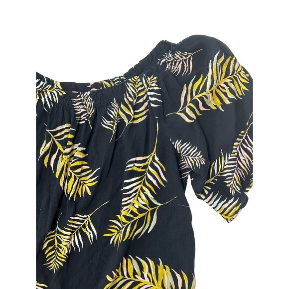Maurices Womens Black Off-Shoulder Top With Yellow Leaf Print Size 2 1755 - Picture 3 of 6